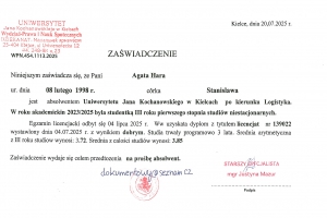 Zaświadczenie Absolwenta Uniwersytetu Lub Innej Uczelni