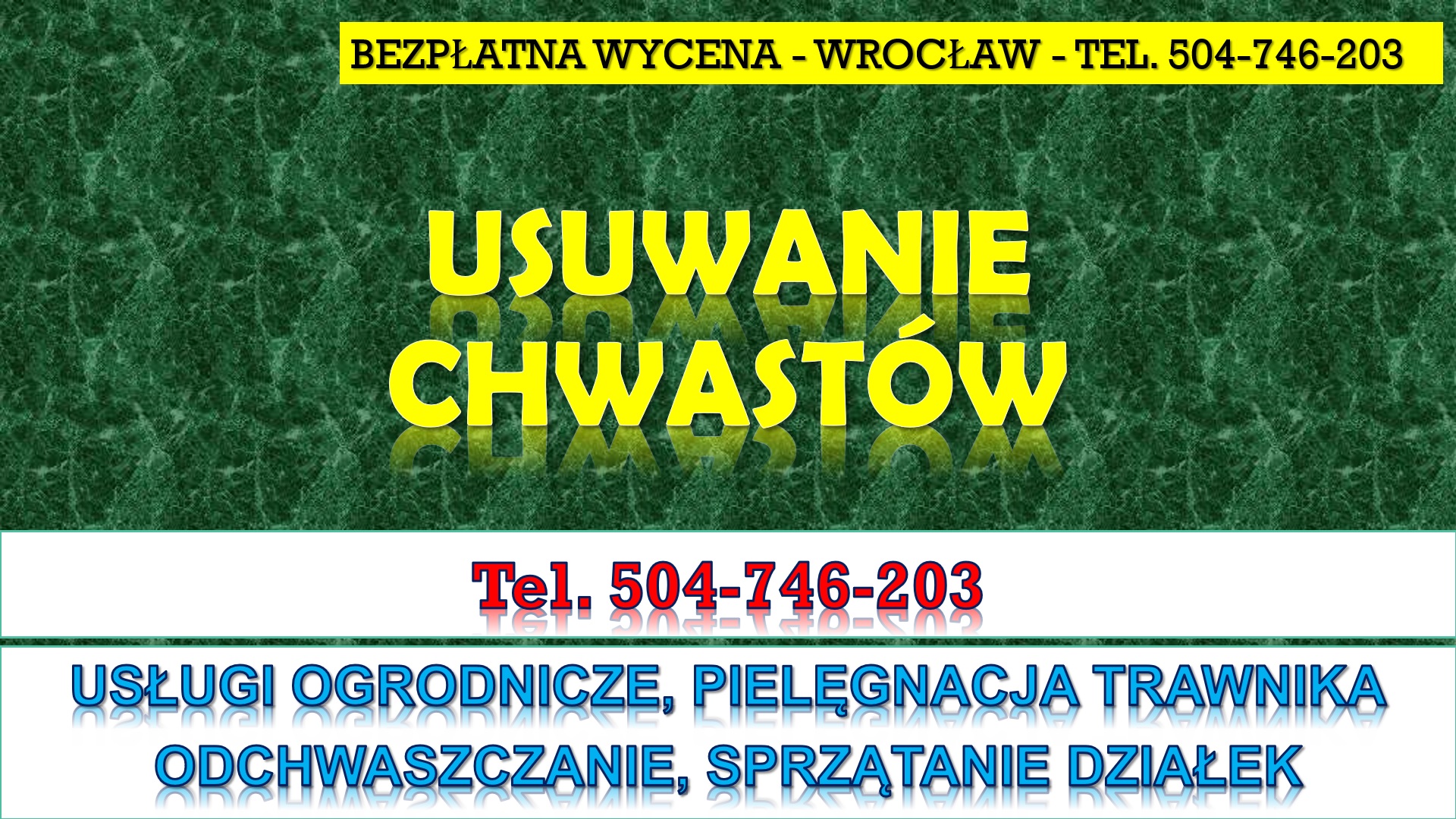 Pielenie i usuwanie chwastów, cennik, tel. 504-746-203, Wrocław. Pielęgnacja trawnik. Usługi  ogrodnicze, odchwaszczenie działki