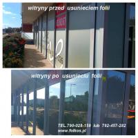 Demontaż folii z witryn, usuwanie naklejek, napisów, kleju,  zrywanie folii OWV Warszawa TEL.790028159