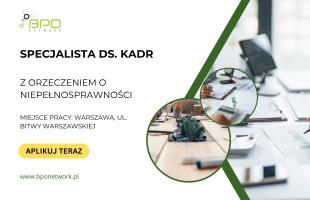 Szukamy osoby do pracy w biurze bez barier Specjalista/tka ds. Kadr z orzeczeniem o niepełnosprawności - Warszawa (Ochota)