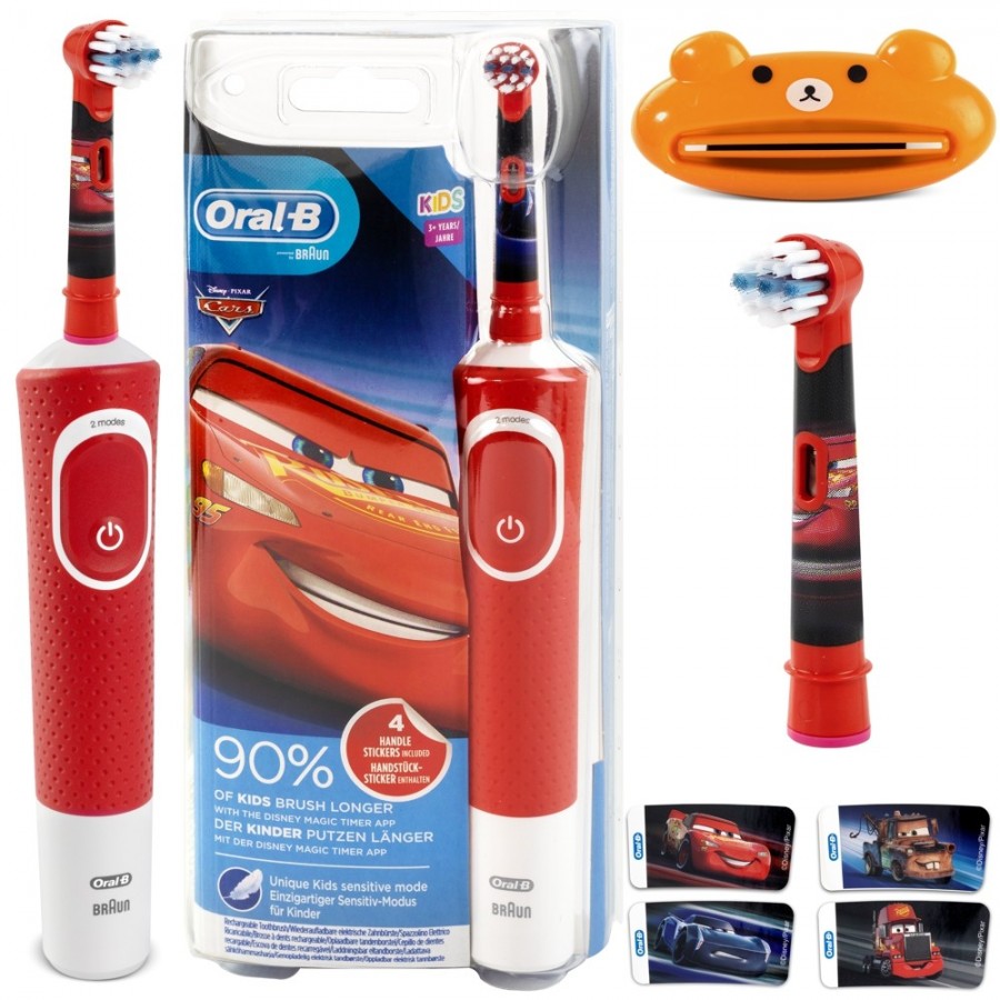 Szczoteczka elektryczna dla dzieci Oral-B Vitality 100 czerwona z motywem z bajki AUTA / Cars + Akcesoria