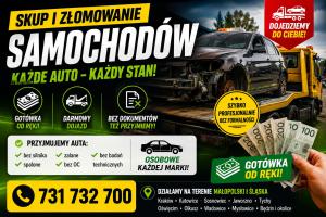 Złomowanie aut Śląsk - Małopolska. Auto złom. Kasacja pojazdów - Bezpłatny odbiór lawetą spod domu